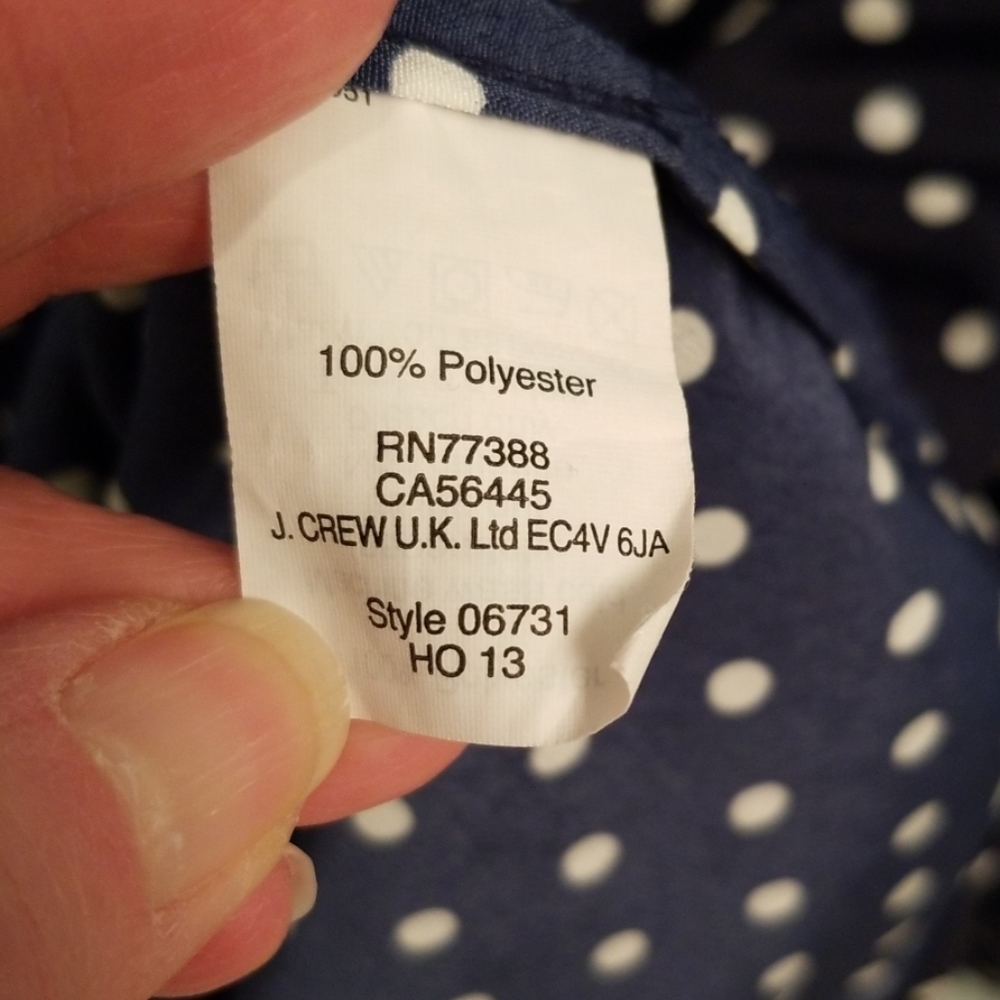 J. Crew Navy and White Polka Dot Henley Style Top - Picture 5 of 7